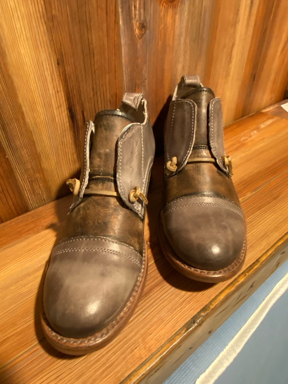 Freebird Mabel Leather Oxfords in taupe and grey.